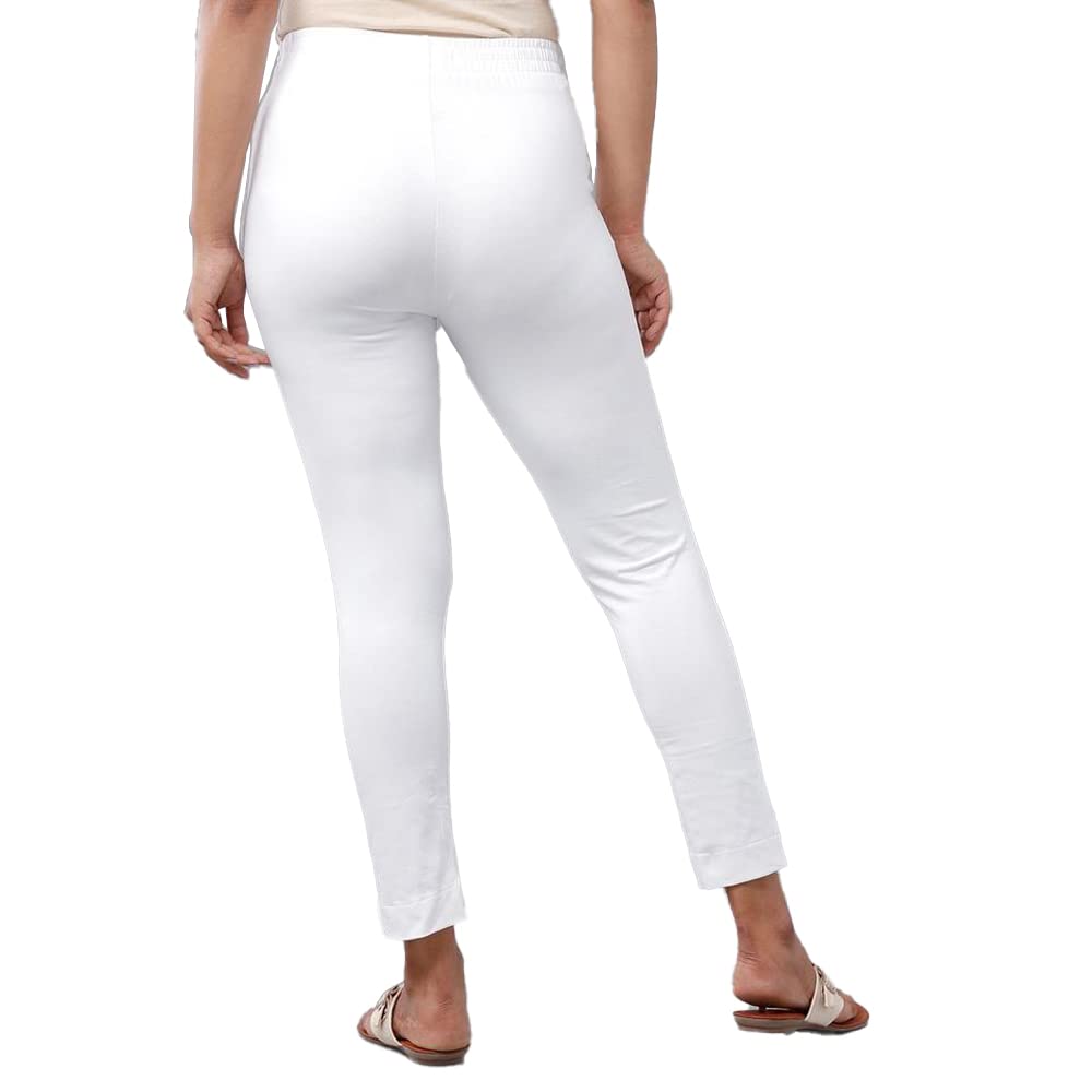 De Moza Womens Cotton Solid Cigarette Pant White