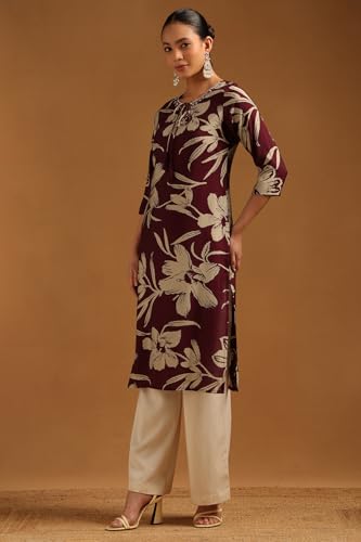 Soch Womens Wine Chanderi Floral Kurta with Beads