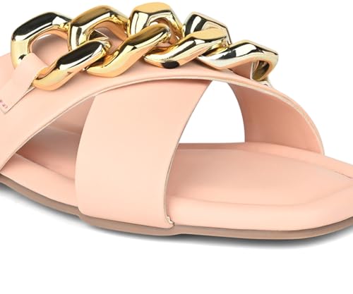 LOUIS STITCH Women’s Slip-On Cross Strap Flat Sandals | Comfortable Peach Ladies Sandal | LSOF-FI04-CSBPE | UK-5