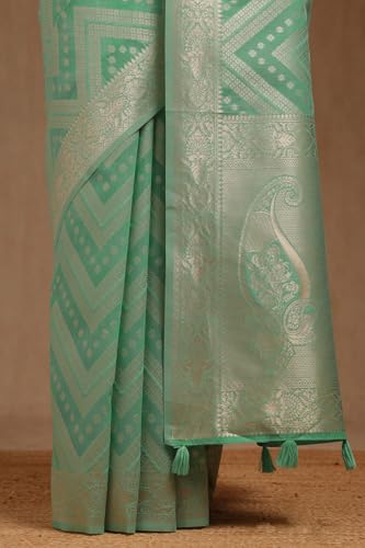 Soch Womens Light Green Linen Woven Design Saree