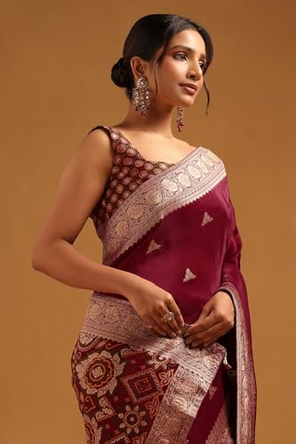 Soch Womens Wine Dola Silk Woven Design Saree