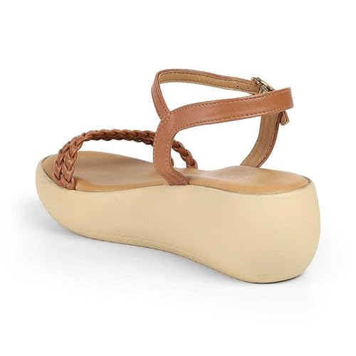 tresmode LEVE Tan Women's Dress Wedge Sandals in Size 6 UK / 39 EU
