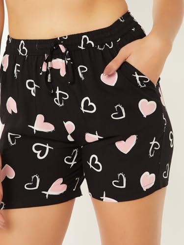 Max Women Heart Print Lounge Shorts (Black_XL)