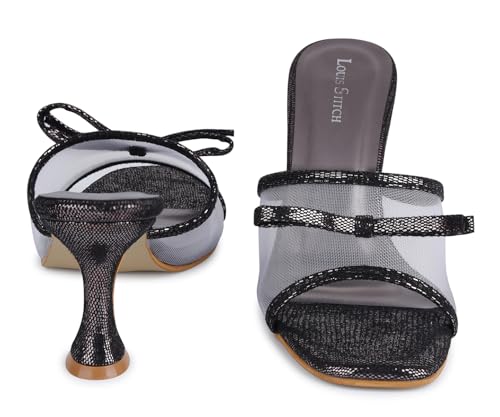 LOUIS STITCH Black Stylish Transparent High Heels Sandal for Women | Pointed Heel Fashionable & Comfortable Sandal | LSOF-LDPH-BWNTJB | UK-7
