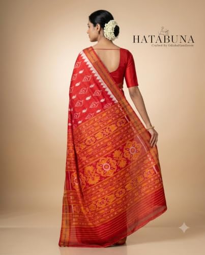 Hatabuna Handloom Pure Mulberry Silk Shankha Design Saree Red