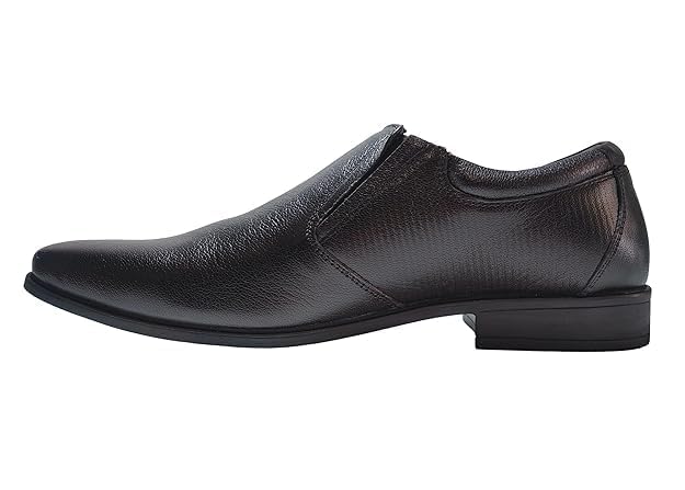 Red Chief Men's Classic Slip-on Leather Dress Shoes, Black, Formal Business Loafers with Textured Surface (UK Footwear Size System, Adult, Men, Numeric, Medium, 8)