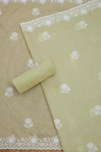 Soch Womens Light Green Kota Embroidered Unstitch Dress Material With Thread Work