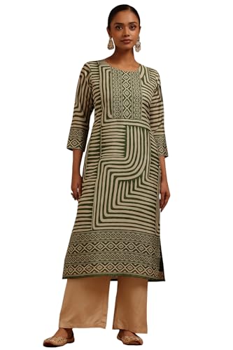 Soch Womens Green Russian Silk Geometric Kurta with Beads Details