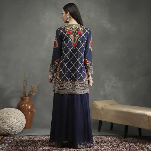 BIBA Women's Silk Chanderi Kurta Sets (CKD10746AW24BLU_Blue