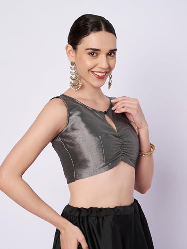 studio rasa Women's Cotton Tissue Key-Hole Readymade Crop Top for Festive Party Wedding(TPWC12607M_Black_Medium)