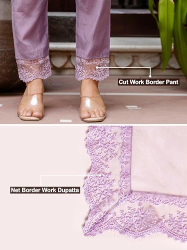 TRENDMALLS Women's Art Silk Embroidery A line Kurta Pant with Dupatta Salwar Suit Set (G278-Purple-XXL-)