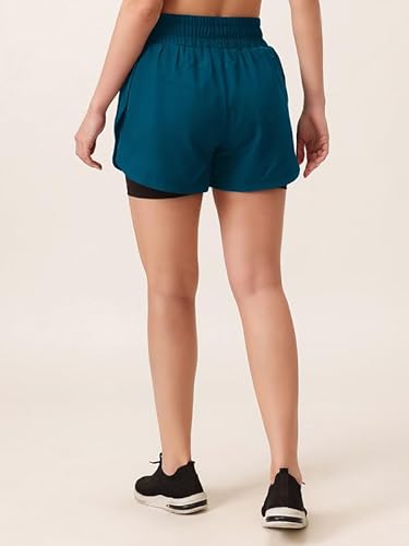 Clovia Women's High Waist Running Activewear Shorts (AB0138G08_Navy Blue_XXL)