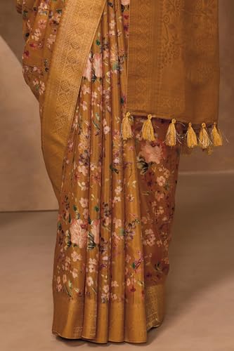 Soch Womens Mustard Chanderi Floral Print Saree