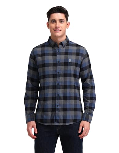 U.S. POLO ASSN. DENIM CO. Buffalo Checked Slim Fit Shirt (UDSHT1430_Blue_39)