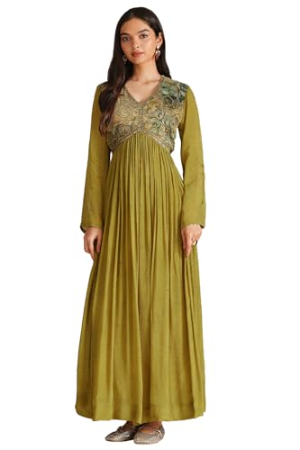 Soch Women's Chinon Maxi Dress (RSD-CWS5KU61334_Olive
