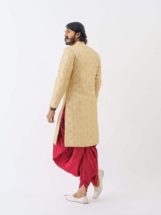 Amzira Brand Boy Mens Sherwani Style Indo Western Dhoti Dress Set (Medium)