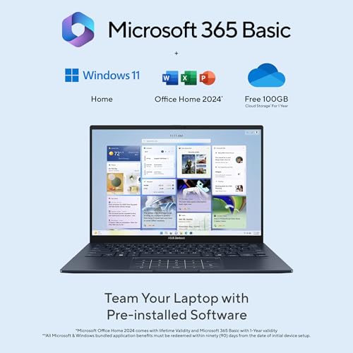ASUS Zenbook 14 (2026),Smartchoice,Intel Core Ultra 9 285H,32GB RAM,1TB SSD,OLED,Touchscreen,14"(35.5 cm),Win 11,M365 Basic(1Y)* Office 24,Ponder Blue,1.28 Kg,UX3405CA-QL1016WS,Thin & Light Laptop