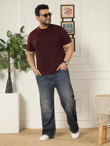 JOHN PRIDE Plus Size Men Regular Fit Solid Short Sleeves Maroon Round Neck T-Shirt (JPTSR3501U_7XL_Maroon)