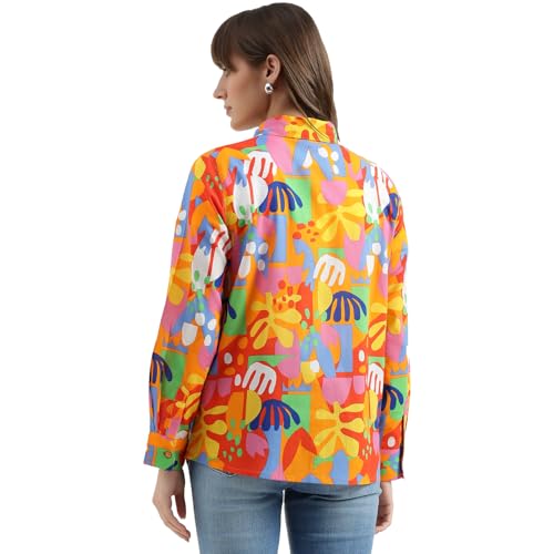 United Colors of Benetton Regular Fit Spread Collar Printed Shirt (Size : M) - 26P5OA95Q8U5G901 Orange
