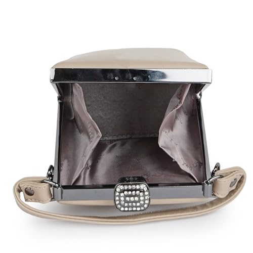 Lady Quinton Bridal Handbag Clutch Purse, Synthetic Leather Shoulder Sling Bag (Beige)