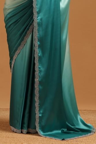 Soch Womens Teal Satin Ombre Saree