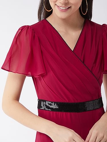 Miss Chase Women's Relaxed Fit Short Sleeve V-Neck Ankle-Length Straight Jumpsuit (MCSS25D91-84-122-05, Pink, L)