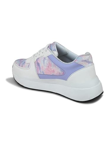 XE Looks Women Printed Lace-Up Sneakers | Comfortable Lightweight Soft Sole Casual Shoes for Girls | Fashionable, and Stylish Design Footwear | Ideal for Walking, Running and Daily Use (Purple)