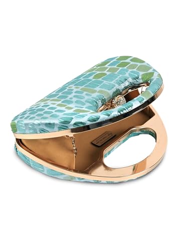 THE TAN CLAN Coral Arc Clutch Bag for Women | Structured Arc-Shape Evening Bag | Green Colour | Party & Wedding Clutch Purse