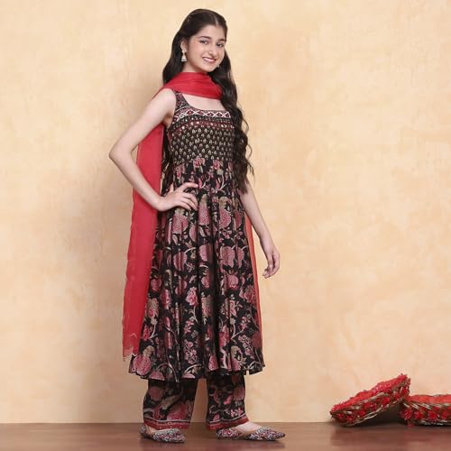 Biba Girl's Viscose Blend Kurta Set (KWSNKIS6406SS25BLK_Black