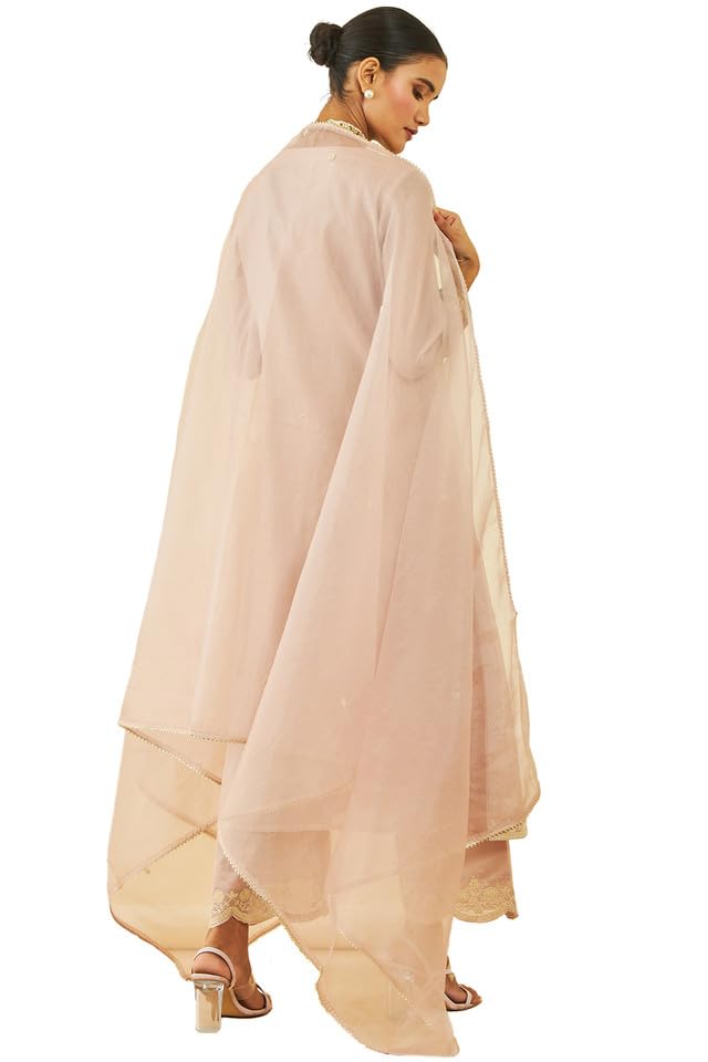 Soch Womens Onion Pink Chanderi Thread Embroidered A-Line Suit Set with Dupatta