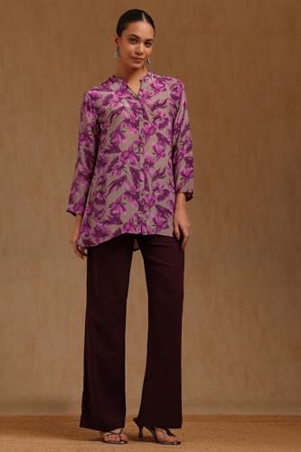 Soch Womens Purple Crepe Floral Print Tunic