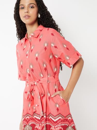 Max Women's Polyester A-Line Below The Knee Dress (IS510001_Pink