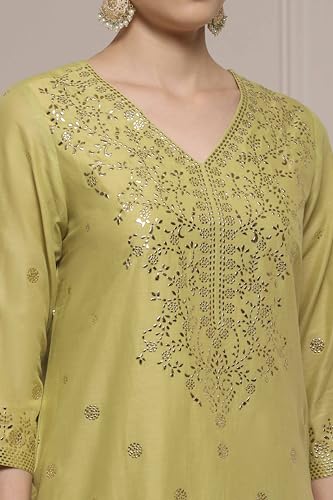 Biba Women Green Cotton Printed Sharara Suit Set_38