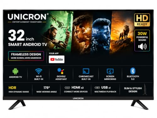 32 inch smart tv Android Frameless Smart LED TV HD Ready Built-in WiFi | HDMI & USB Connectivity | Built-in Apps Compatible,YouTube, Netflix, Prime Video More Premium Design