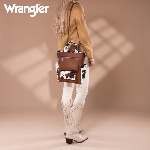 Montana West Wrangler Backpack Purse for Women Fashion Ladies Back Zip Anti Theft Convertible Backpack with Adjustable Strap, A Classic Brown-cow Print, Daypack Backpacks