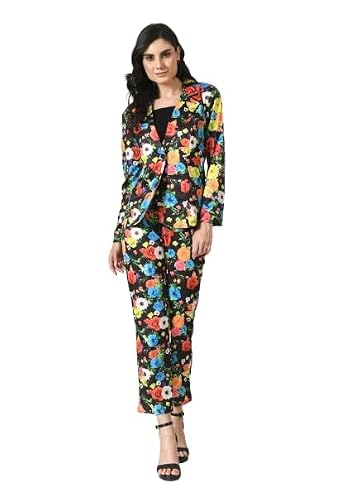 OFFICE PURPLE Women Printed Blazer Pant Set- Women's Casual Office Business 3-Piece Printed Suit, Single-Breastered Blazer Camisole and Pant Set (Multicolour, L)