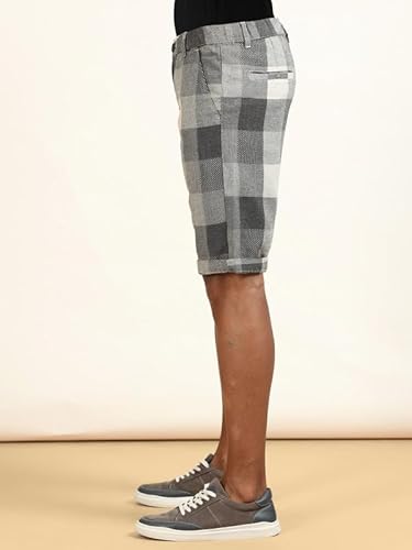BEEVEE Men's White Regular Fit Checked Shorts