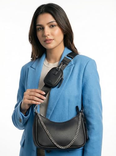 Ceres Cross-Body Sling Bag For Girls/Women | Leather Crossbody Bag With Detachable Shoulder Strap | Ladies Purse Handbag - Black