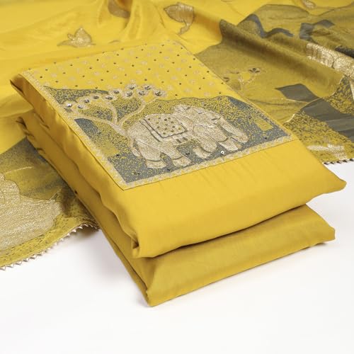 Biba Women Mustard Modal Unstitched Suit Set_Free Size