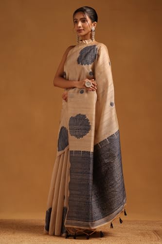 Soch Womens Navy Blue Tussar Woven Design Saree