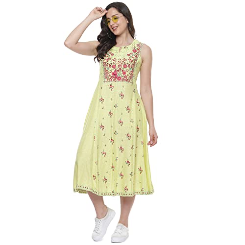 BIBA Women's Ethnic Lime Rayon Ethnic Wear Dress (Size_2XL)