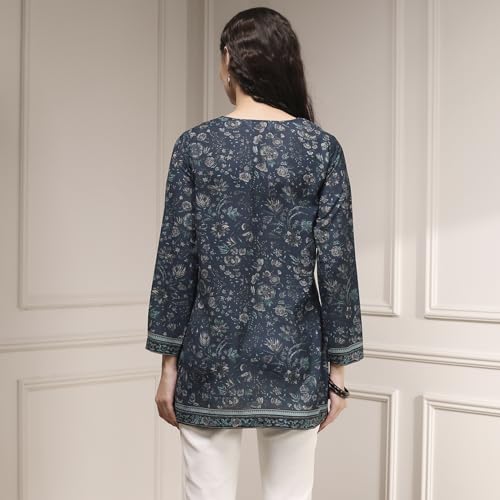 Biba Women Indigo Polyester Straight Printed Kurti_38