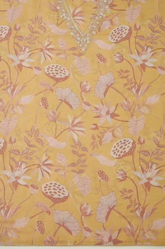 Soch Womens Yellow Tissue Shimmer Botanical Print Unstitch Dress Material With Sequins