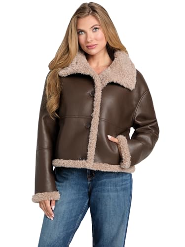GUESS Ladies Terry Cropped Faux Fur, Dark Luxe Brown, S