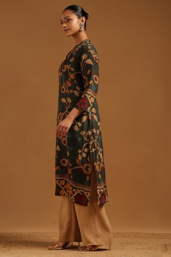 Soch Womens Green Crepe Floral Kurta with Beads