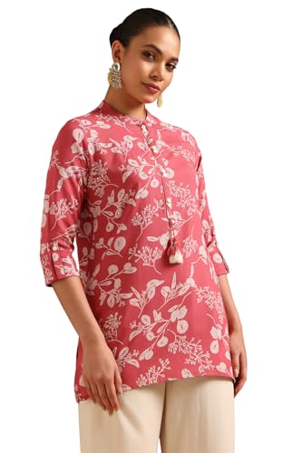 Soch Womens Pink Viscose Botanical Tunic with Faux Mirror