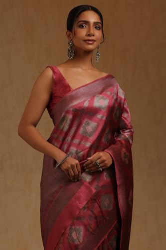 Soch Womens Onion Pink Tussar Geometric Zari Woven Saree