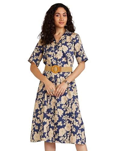 Biba Women's Blue A Line Cotton Printed Dress
