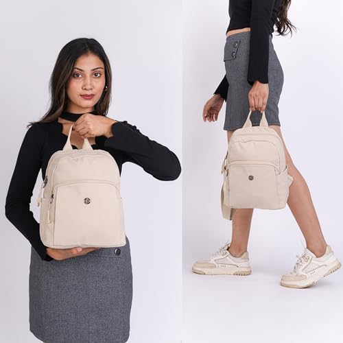 12o12 Women Travel Backpack, Multiple Pockets, Smart Organization, Lightweight Casual Daypack | Fashion Shoulder Sling Handbag Stylish for Travel, Work, Office, Picnic, Shopping College (Beige)
