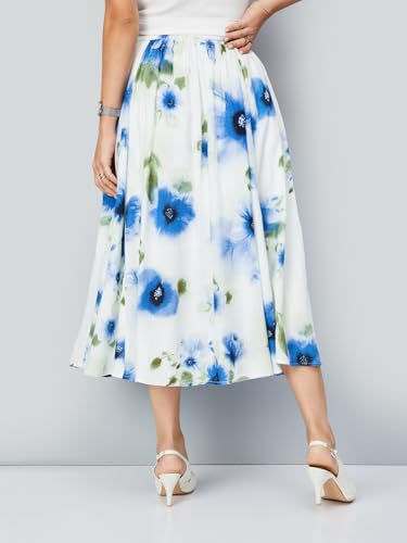Max Women Floral Print Midi Skirt (Off White_M)